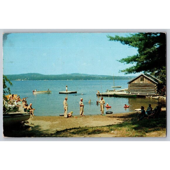 Vintage 1964 Postcard Bathing Beach At Sunset Lodge Camps Jefferson Maine  #1486 - Picture 1 of 2